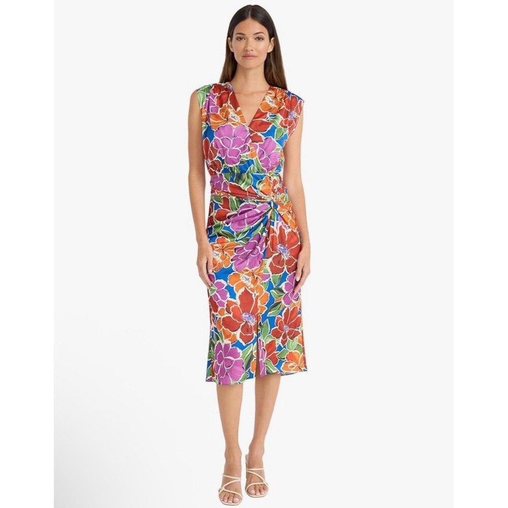 NWT Maggy London Nevein Sleeveless Midi Floral Dress in Royal Blue/Chili Size 6